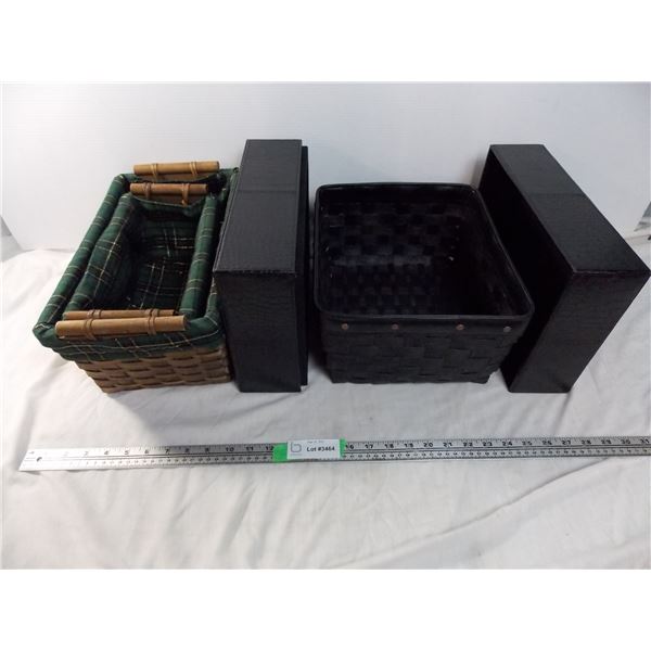 Baskets with bamboo handles + leather looking box/basket