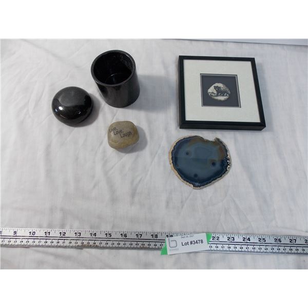 Small Marble storage container, rock, geode, stone bear art piece