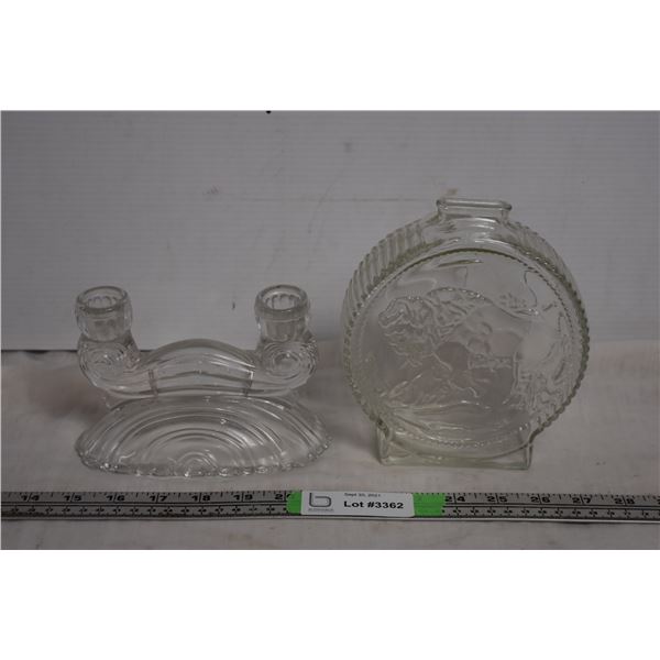 Indian Head Penny Glass Money Bank, Candlestick Holder