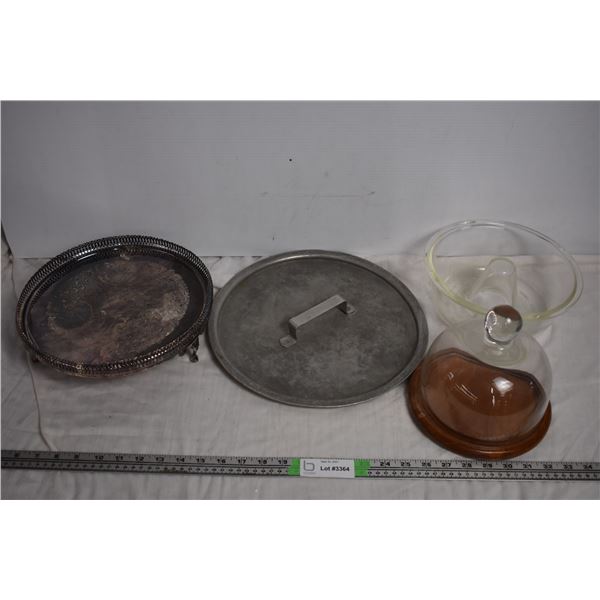 Serving Trays, Lid, and Glass Cake Pan