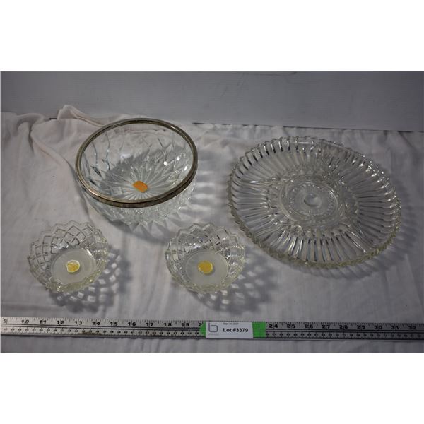 Crystal Bowl, Glass Serving Tray and Bowls