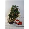 Image 1 : Small Christmas Tree, Christmas Planter, and Teapot