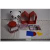 Image 1 : LED Headlamp, Bear Piggy Bank, and Misc Kids Items