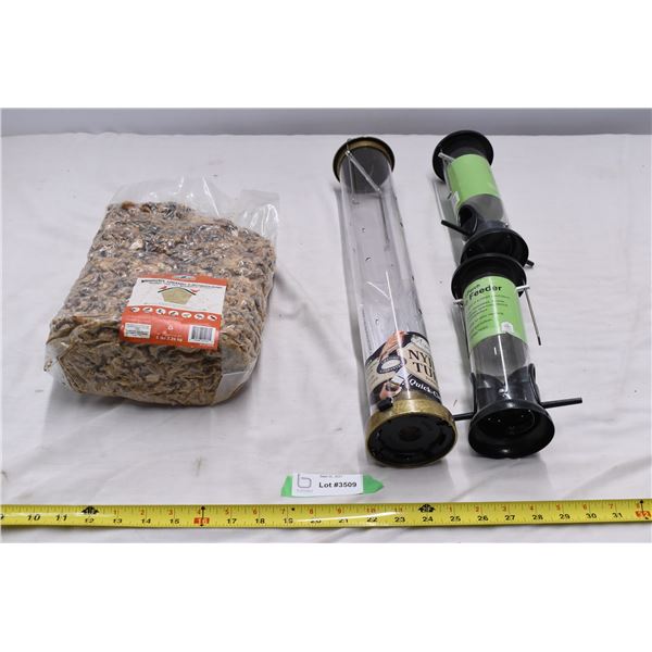 1 Large, 2 Small bird feeders w/ bag of bird feed