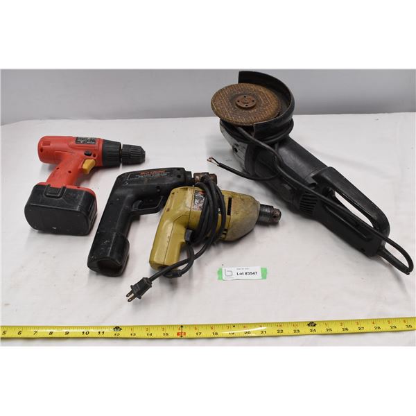 Angle grinder & 3 drills
