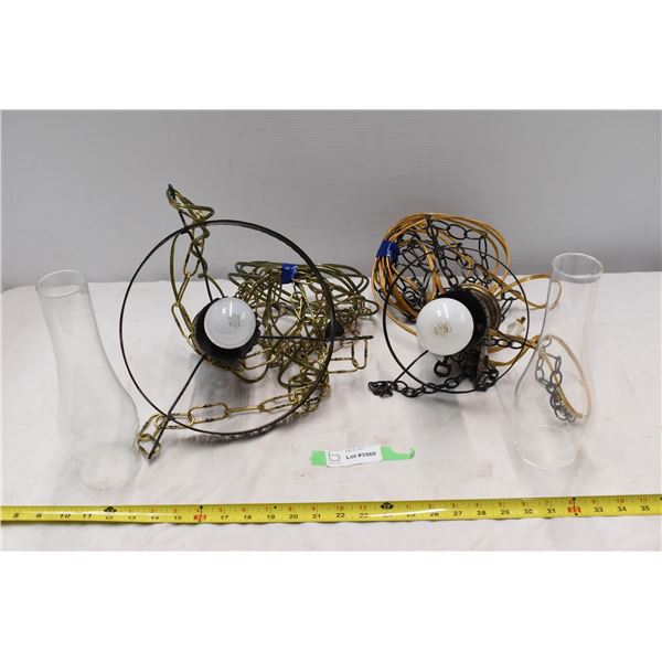 2 Hanging lamps w/ misc. shades