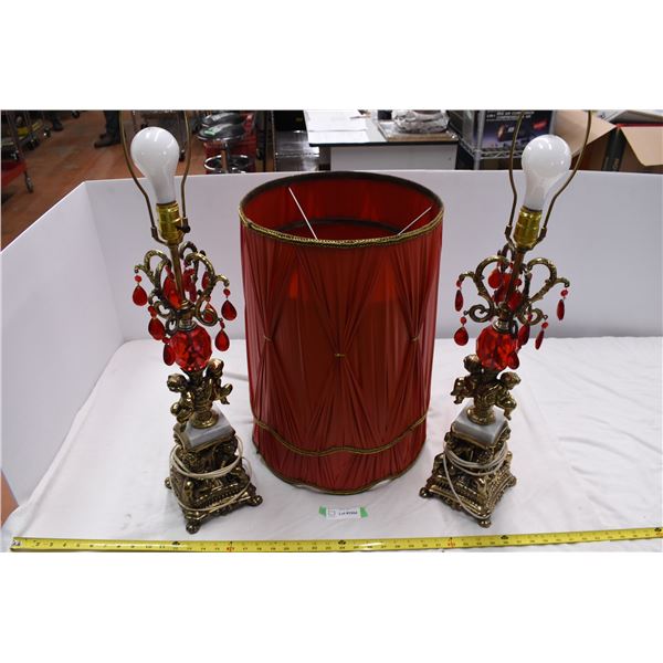 Cherub lamps w/ Ruby coloured stones.
