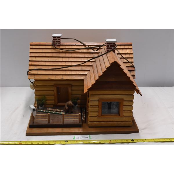 Toy Sized Wooden Cabin w/ Lights inside. Base not attached. 21"x21"x15"