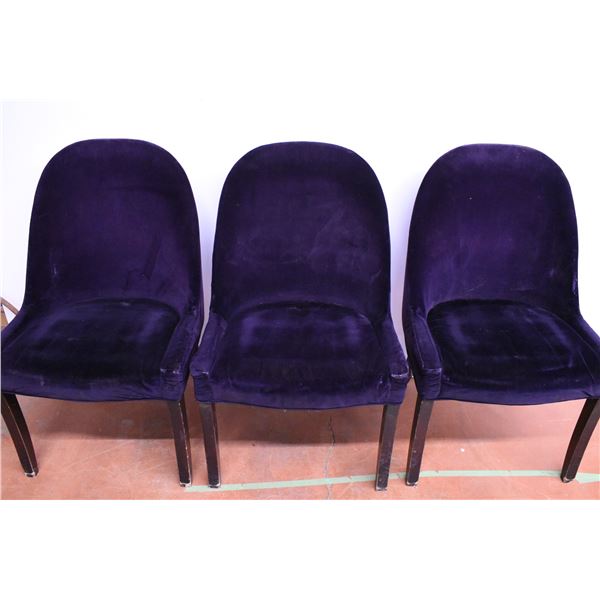 6 X The Money - Purple Dining Chairs  - one has leg that needs repair, some legs chipped