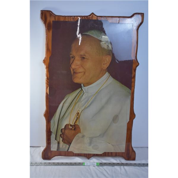 Wooden Painted Picture of Pope - 36" tall 23" wide