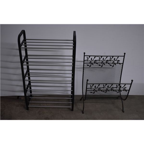 Plastic Shoe Rack (27" Tall) and Metal Newspaper Rack