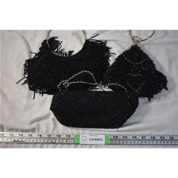 3 Black Beaded Purses