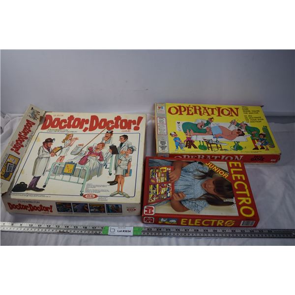 3 Board Games - Electro, Operation, Doctor Doctor