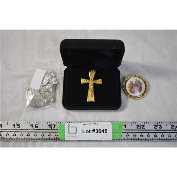 Brooch, Cross Pendant, Religious Pendants (Stamped Italy)