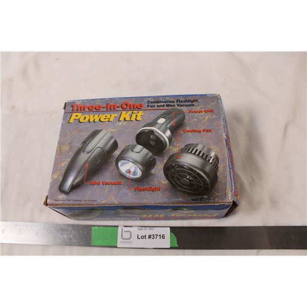 3 in 1 power kit - flashlight, mini vacuum