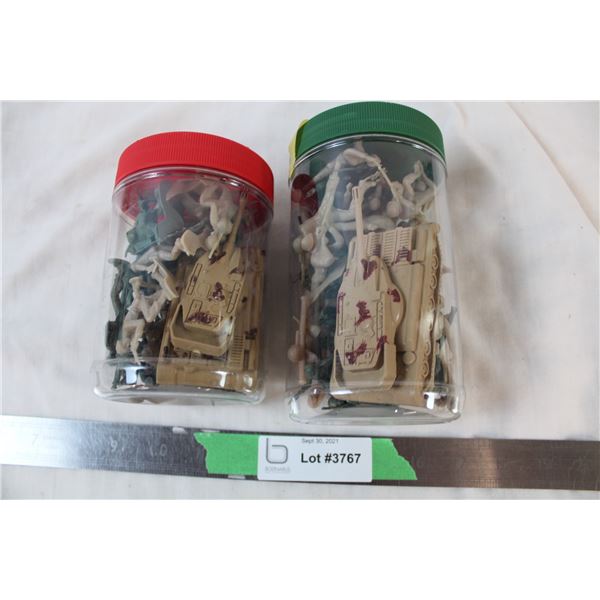 Containers of plastic toy soilders and tanks