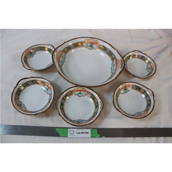 Nippon handpainted bowls, set of 5 small and 1 large