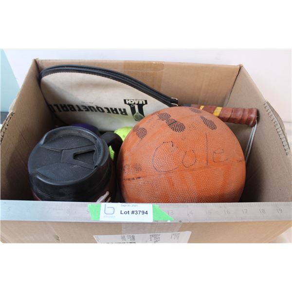 Box of sports equipment