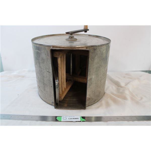 Galvenized butter churn, with paddles inside