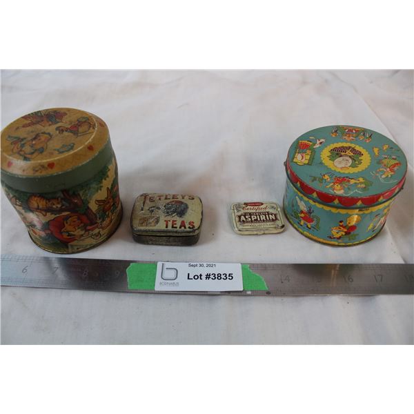 (Nursery Rhyme, alice in wonderland)Vintage Tins - tetley's, asprin, toffee