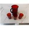 Image 1 : Vintage Ruby Glass Pitcher with 3 cups