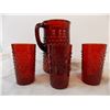 Image 2 : Vintage Ruby Glass Pitcher with 3 cups