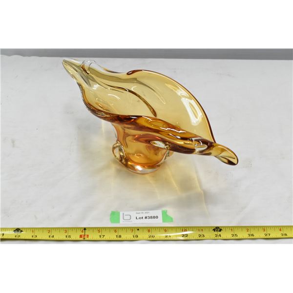 Blown Amber Glass Decorative Fruit Dish