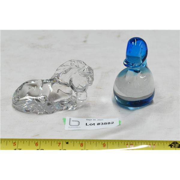 2 Blown Glass Animal Ornaments - Horse & Penguin