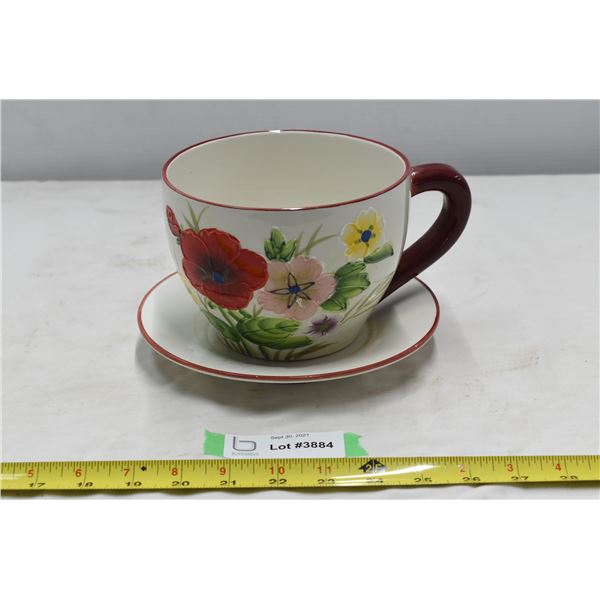 Flower Pot Mug & Saucer - 6" Diameter on pot