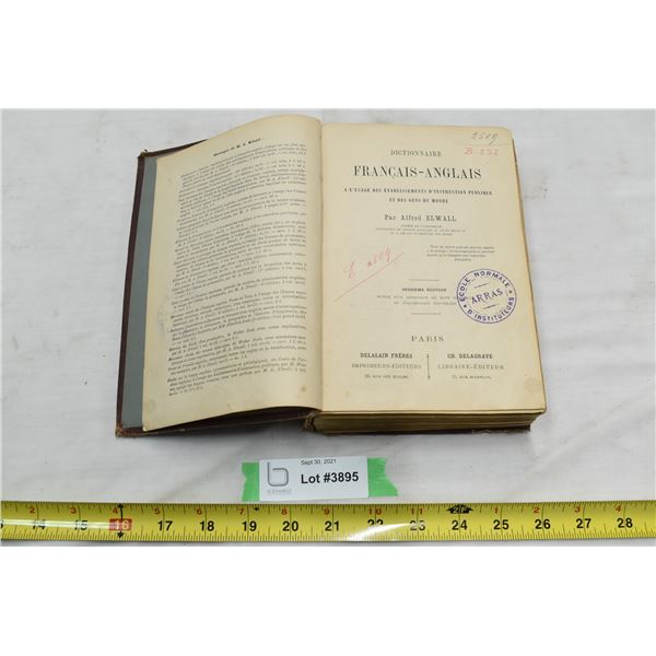 Antique French English Dictionary - stamped 1889? Alfred Elwall