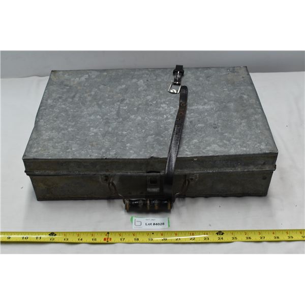 Vintage Metal Trunk w/ Leather Belt