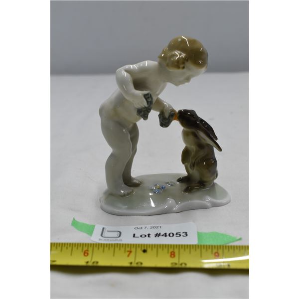 German Ceramic Child & Bunny Ornament