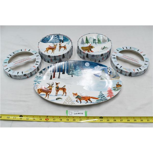 Indigo Woodland Ceramic Decorative Christmas Plates