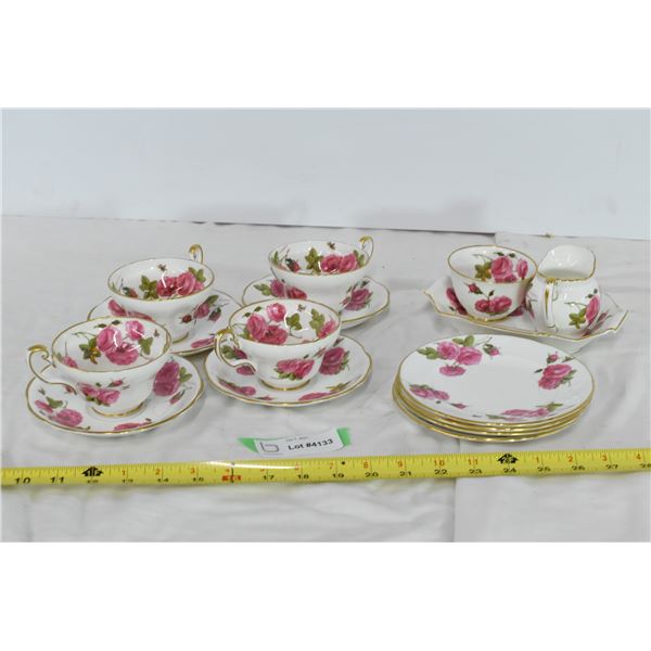 4 Piece Century Rose Tea Set w/ Cream, Sugar & Butter Dishes