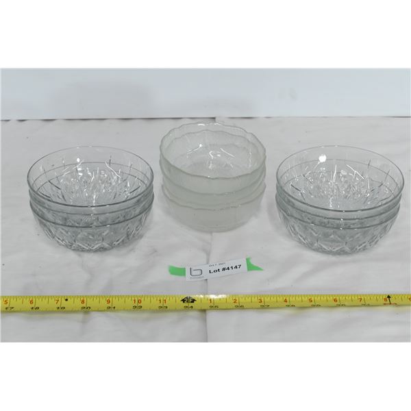 6 Clear Glass Bowls & 4 Smoky Glass Bowls