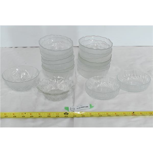 14 Smokey Glass Bowls w/ 4 Assorted Bowls