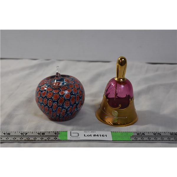 Glass Apple Paper Weight with Glass Bell