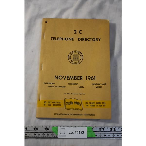 1961 Battleford Telephone Directory Book