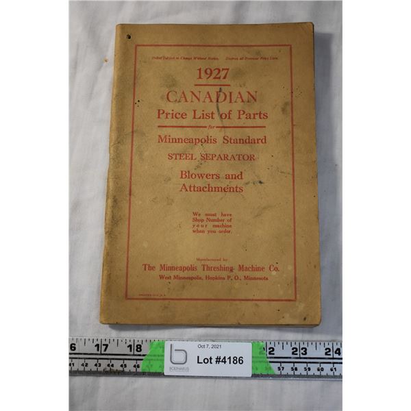 1927 Minneapolis Standard Parts Price List Brochure