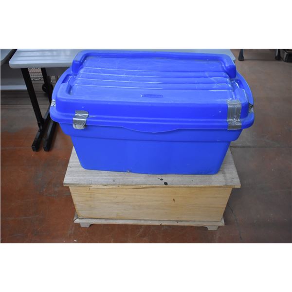 Plastic Tote and Wooden Box