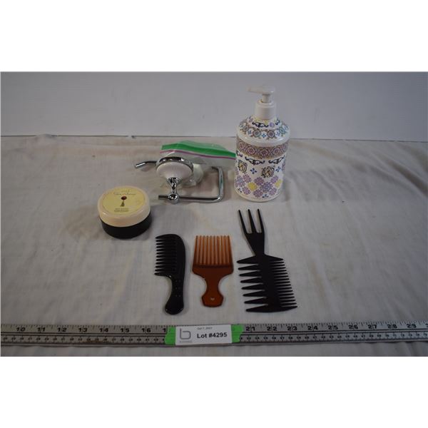Towel Hanger, Plastic Combs, Avon Cream, and Plastic Bottle