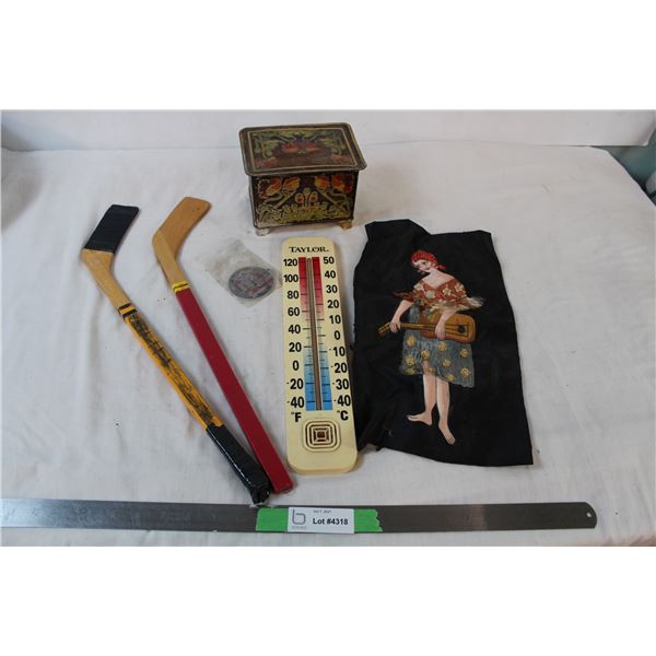 Mini sticks, ornate box, and misc.