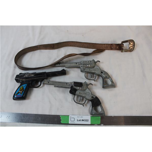 Marshel's Cast Metal cap guns, holster, misc plastic cap gun