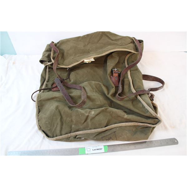 Vintage green burlap bag, used for scouts