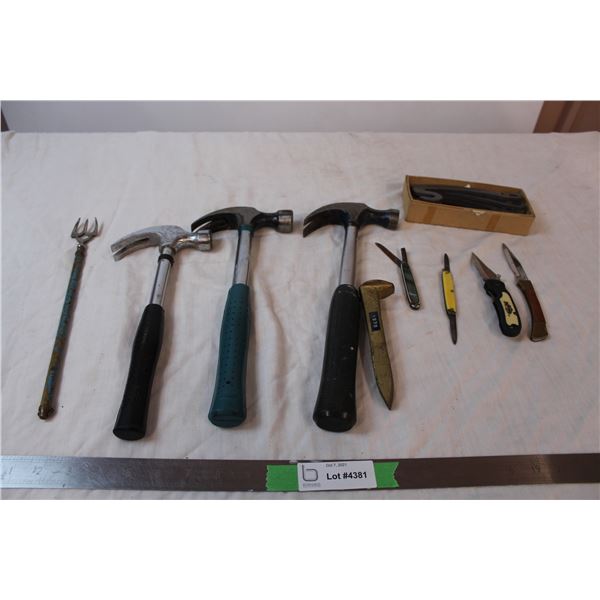 1975 railway spike, three hammers, four knives