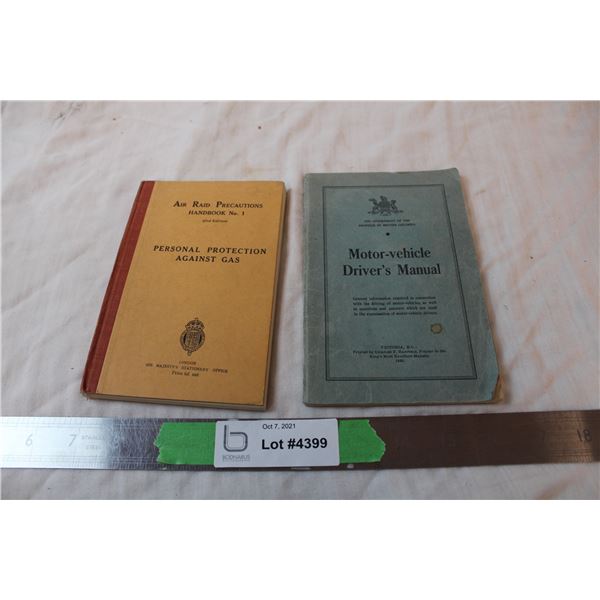 Air raid percaustions book (1938) uncracked spine and Motor Vehicle Driver’s manual (1939)