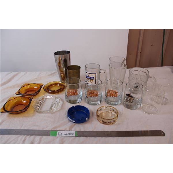 Variety of glassware and ashtrays
