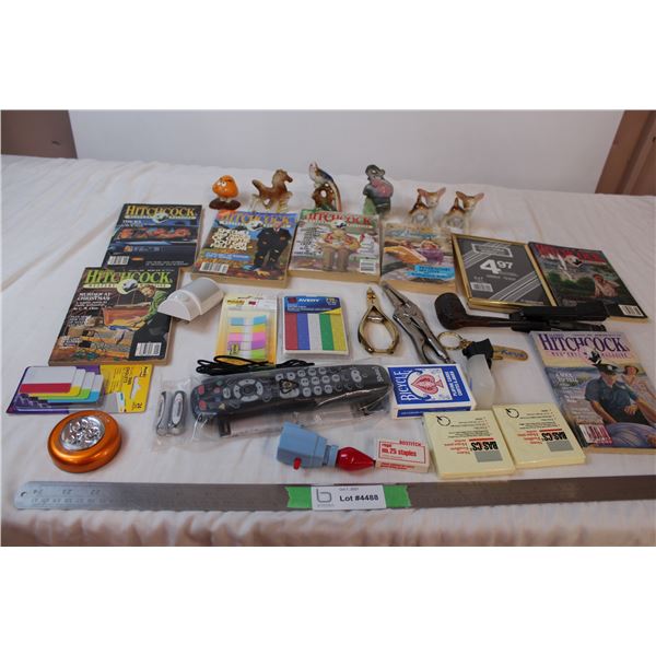 Vintage Ornaments, Hitchcock books, old tobacco pipe