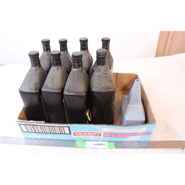 Esso Lube HDX Plus 10w-30 engine oil, 7 1L bottles, 1L Power steering fluid, funnel