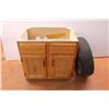 Wooden cabinet, with contents 29.5”x21”x29” and tire